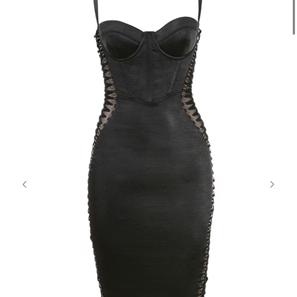 House of CB Angelina Black Satin Lace Up Corset Dress - Picture 8 of 16